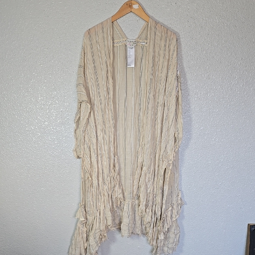 Free People Striped Cream Kimono Cardigan